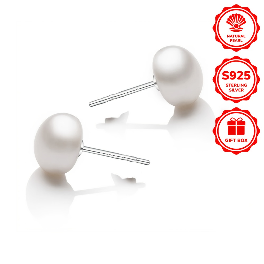 Women's 925 Sterling Silver Freshwater Pearl Stud Earrings